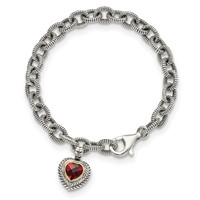 Shey Couture Sterling Silver Bracelet with 14K Accent Antiqued Checkerboard Garnet Heart Link, 7.25" view 4