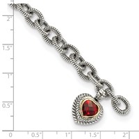 Shey Couture Sterling Silver Bracelet with 14K Accent Antiqued Checkerboard Garnet Heart Link, 7.25" view 3