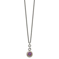 Shey Couture Sterling Silver Gold-tone Flash Gold-plated Antiqued Round Bezel Amethyst Necklace, 18" view 2