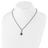 Shey Couture Sterling Silver Gold-tone Flash Gold-plated Antiqued Round Bezel Amethyst Necklace, 18" view 4