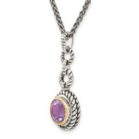 Shey Couture Sterling Silver Gold-tone Flash Gold-plated Antiqued Round Bezel Amethyst Necklace, 18" view 5