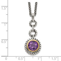 Shey Couture Sterling Silver Gold-tone Flash Gold-plated Antiqued Round Bezel Amethyst Necklace, 18" view 3