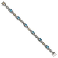 Shey Couture Sterling Silver Bracelet with 14K Accent Antiqued Round Swiss Blue Topaz, 7.5" view 2