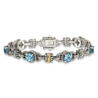 Shey Couture Sterling Silver Bracelet with 14K Accent Antiqued Round Swiss Blue Topaz, 7.5" view 4