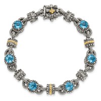 Shey Couture Sterling Silver Bracelet with 14K Accent Antiqued Round Swiss Blue Topaz, 7.5" view 5