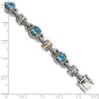 Shey Couture Sterling Silver Bracelet with 14K Accent Antiqued Round Swiss Blue Topaz, 7.5" view 3