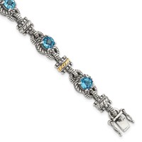 Shey Couture Sterling Silver Bracelet with 14K Accent Antiqued Round Swiss Blue Topaz, 7.5" view 1