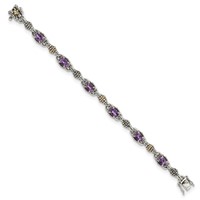 Shey Couture Sterling Silver Bracelet with 14K Accent Antiqued Oval Amethyst, 7.25" view 2