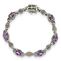 Shey Couture Sterling Silver Bracelet with 14K Accent Antiqued Oval Amethyst, 7.25" view 4