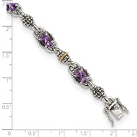 Shey Couture Sterling Silver Bracelet with 14K Accent Antiqued Oval Amethyst, 7.25" view 3
