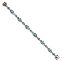 Shey Couture Sterling Silver Bracelet with 14K Accent Antiqued Oval Swiss Blue Topaz, 7.25" view 2