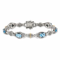 Shey Couture Sterling Silver Bracelet with 14K Accent Antiqued Oval Swiss Blue Topaz, 7.25" view 3