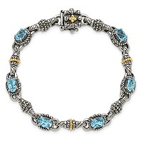 Shey Couture Sterling Silver Bracelet with 14K Accent Antiqued Oval Swiss Blue Topaz, 7.25" view 5