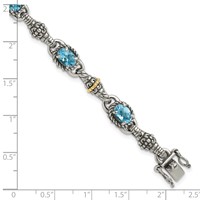 Shey Couture Sterling Silver Bracelet with 14K Accent Antiqued Oval Swiss Blue Topaz, 7.25" view 4