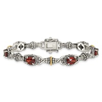 Shey Couture Sterling Silver Bracelet with 14K Accent Antiqued Oval Garnet, 7.25" view 4
