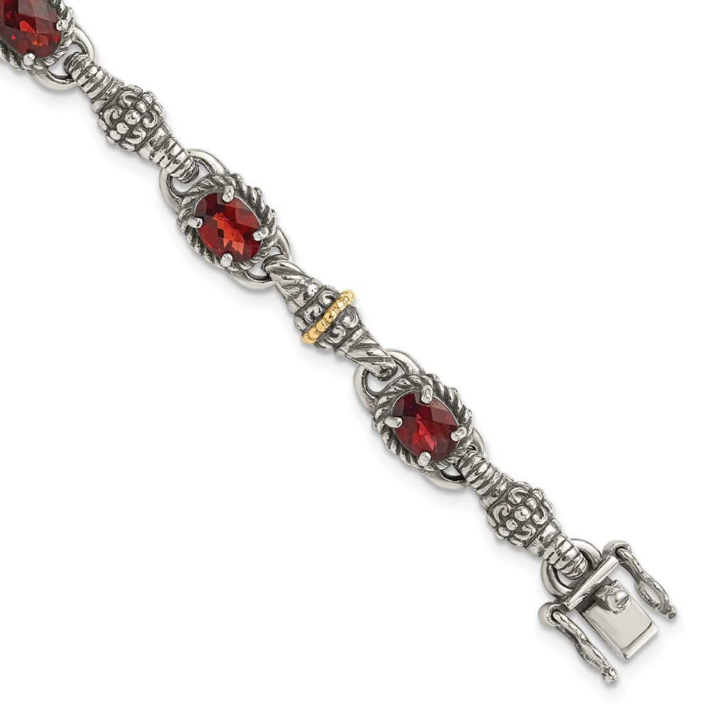 Shey Couture Sterling Silver Bracelet with 14K Accent Antiqued Oval Garnet, 7.25"