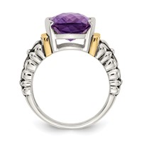 Shey Couture Sterling Silver Ring with 14K Accent Antiqued Checkerboard-cut Cushion Chanel-set Amethyst view 2