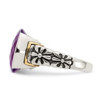 Shey Couture Sterling Silver Ring with 14K Accent Antiqued Checkerboard-cut Cushion Chanel-set Amethyst view 3