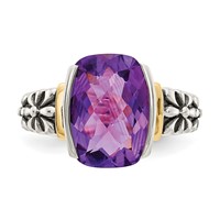Shey Couture Sterling Silver Ring with 14K Accent Antiqued Checkerboard-cut Cushion Chanel-set Amethyst view 5