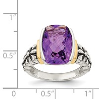 Shey Couture Sterling Silver Ring with 14K Accent Antiqued Checkerboard-cut Cushion Chanel-set Amethyst view 4