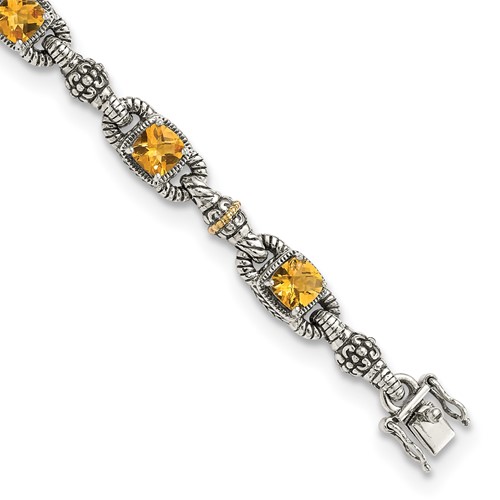 Shey Couture Sterling Silver Bracelet with 14K Accent Antiqued Cushion Citrine, 7.25"