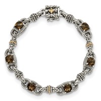 Shey Couture Sterling Silver Bracelet with 14K Accent Antiqued Cushion Checkerboard Smoky Quartz, 7.25" view 4