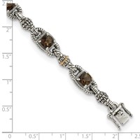 Shey Couture Sterling Silver Bracelet with 14K Accent Antiqued Cushion Checkerboard Smoky Quartz, 7.25" view 3