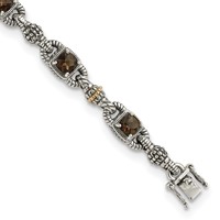 Shey Couture Sterling Silver Bracelet with 14K Accent Antiqued Cushion Checkerboard Smoky Quartz, 7.25" view 1