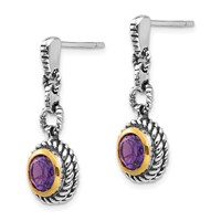 Shey Couture Sterling Silver Gold-tone Flash Gold-plated Antiqued Round Bezel Amethyst Post Dangle Earrings view 2