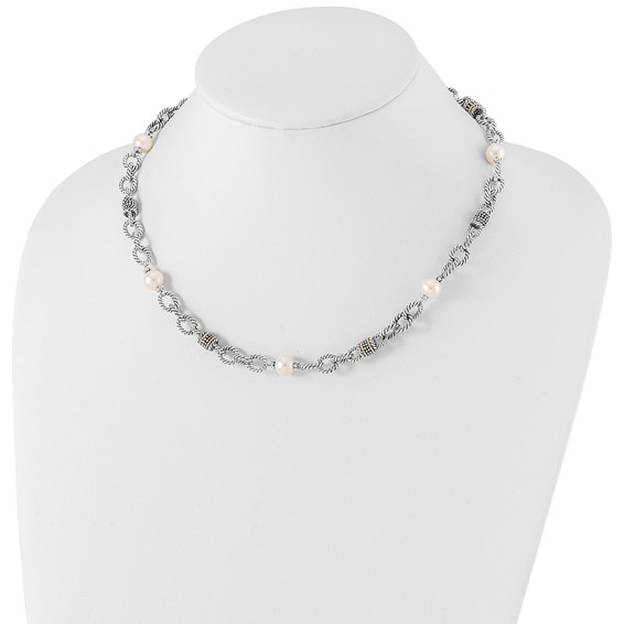 Shey Couture Sterling Silver with 14K Accent 18.5 Inch Antiqued 8-8.5mm Freshwater Cultured Pearl Necklace