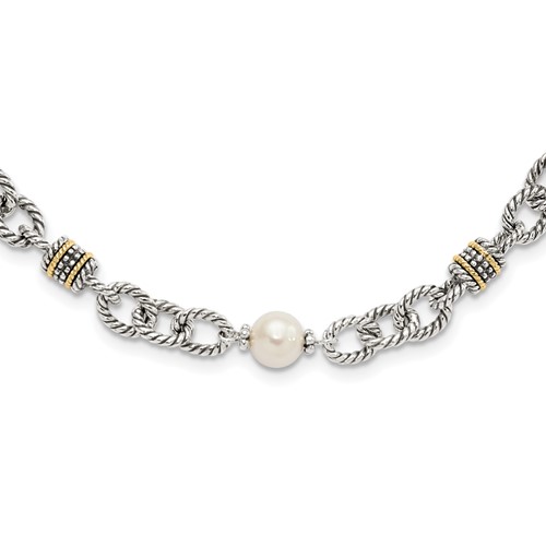 Shey Couture Sterling Silver Necklace with 14K Accent Antiqued 8-8.5mm Freshwater Cultured Pearl, 18.5"