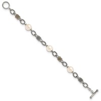 Shey Couture Sterling Silver Bracelet with 14K Accent Antiqued 10-10.5mm Freshwater Cultured Pearl, 7.5" view 2