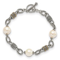 Shey Couture Sterling Silver Bracelet with 14K Accent Antiqued 10-10.5mm Freshwater Cultured Pearl, 7.5" view 4