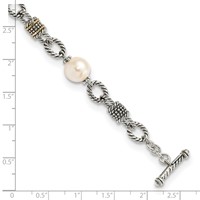 Shey Couture Sterling Silver Bracelet with 14K Accent Antiqued 10-10.5mm Freshwater Cultured Pearl, 7.5" view 3