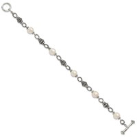 Shey Couture Sterling Silver Antiqued 8-8.5mm Freshwater Cultured Pearl Bracelet, 8" view 2