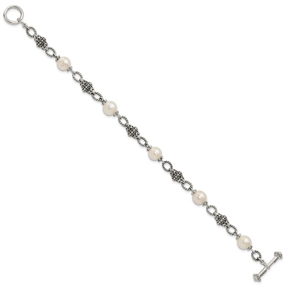 Shey Couture Sterling Silver 8 Inch Antiqued 8-8.5mm Freshwater Cultured Pearl Bracelet