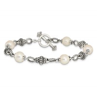 Shey Couture Sterling Silver Antiqued 8-8.5mm Freshwater Cultured Pearl Bracelet, 8" view 4