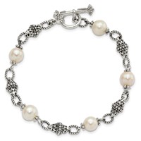 Shey Couture Sterling Silver Antiqued 8-8.5mm Freshwater Cultured Pearl Bracelet, 8" view 5