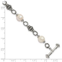 Shey Couture Sterling Silver Antiqued 8-8.5mm Freshwater Cultured Pearl Bracelet, 8" view 3