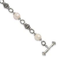 Shey Couture Sterling Silver Antiqued 8-8.5mm Freshwater Cultured Pearl Bracelet, 8" view 1
