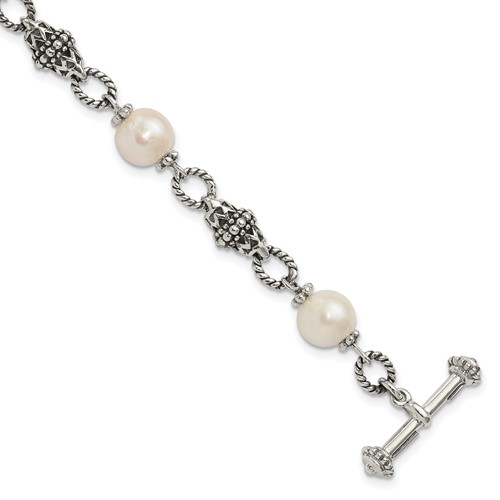 Shey Couture Sterling Silver Antiqued 8-8.5mm Freshwater Cultured Pearl Bracelet, 8"