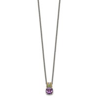 Shey Couture Sterling Silver Necklace with 14K Accent Antiqued Cushion 1.85 Amethyst and.21 Peridot, 18" view 2