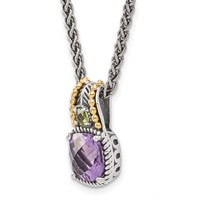 Shey Couture Sterling Silver Necklace with 14K Accent Antiqued Cushion 1.85 Amethyst and.21 Peridot, 18" view 5