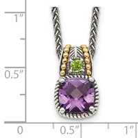 Shey Couture Sterling Silver Necklace with 14K Accent Antiqued Cushion 1.85 Amethyst and.21 Peridot, 18" view 3