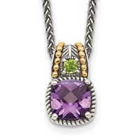 Shey Couture Sterling Silver Necklace with 14K Accent Antiqued Cushion 1.85 Amethyst and.21 Peridot, 18" view 1