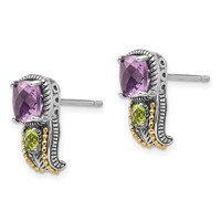 Shey Couture Sterling Silver Earrings with 14K Accent Antiqued Cushion 1.50 Amethyst and.24 Peridot Post view 2