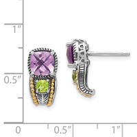 Shey Couture Sterling Silver Earrings with 14K Accent Antiqued Cushion 1.50 Amethyst and.24 Peridot Post view 4