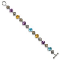 Shey Couture Sterling Silver Bracelet with 14K Accent Antiqued Cushion Bezel 7.95 Amethyst 7.1 Blue Topaz 5.3 Citrine, 8.25" view 2