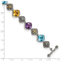 Shey Couture Sterling Silver Bracelet with 14K Accent Antiqued Cushion Bezel 7.95 Amethyst 7.1 Blue Topaz 5.3 Citrine, 8.25" view 3