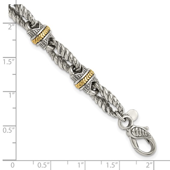 Sterling Silver w/14ky Accent Polished & Antiqued Link Bracelet